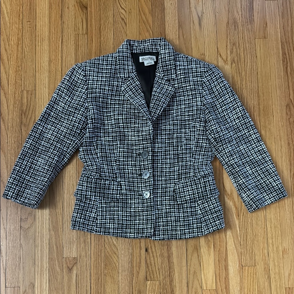 MICHAEL Michael Kors Black and White Blazer with Notched Lapels